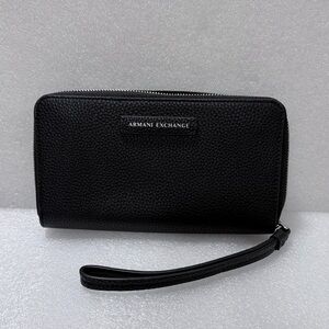Armani Exchange Black Pebbled Leather Clutch Wristlet Wallet